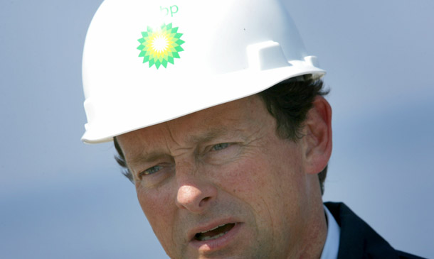 Former BP CEO Tony Hayward stands aboard the Discover Enterprise drill ship in May during recovery operations at the Deepwater Horizon oil spill site in the Gulf of Mexico, south of Venice, LA. A bill that would lift the liability cap for damages from the BP disaster and other oil drilling blowouts was shelved this week. (AP/Sean Gardner)