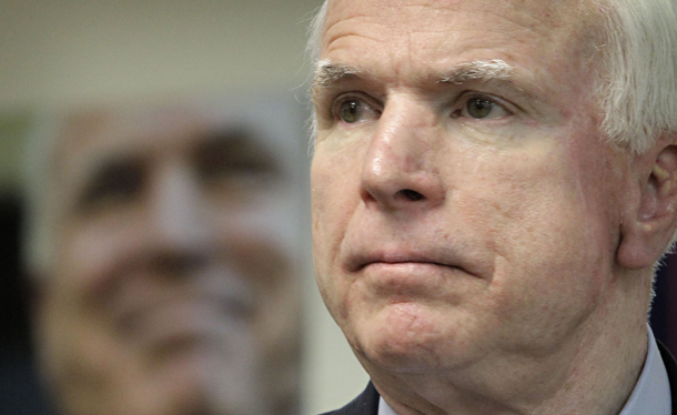 Sen. John McCain (R-AZ) said that he "would welcome a report done by the Joint Chiefs of Staff ... that would study the 'Don’t Ask, Don’t Tell' policy, that would consider the impact of its repeal on our armed services, and that would offer their best military advice on the right course of action." (AP/Matt York)