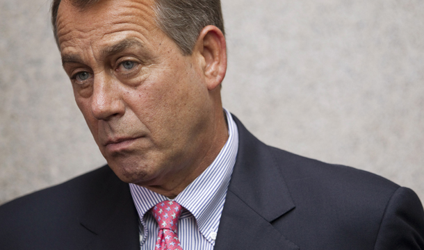 Speaker of the House John Boehner (R-OH) pauses after a Republican caucus meeting on Capitol Hill on Thursday, September 8, 2011, in Washington. (AP/Evan Vucci)