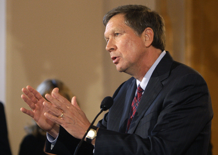 Gov. John Kasich (R-OH) answers questions during a news conference Friday, October 21, 2011, in Columbus, Ohio. (AP/Jay LaPrete)