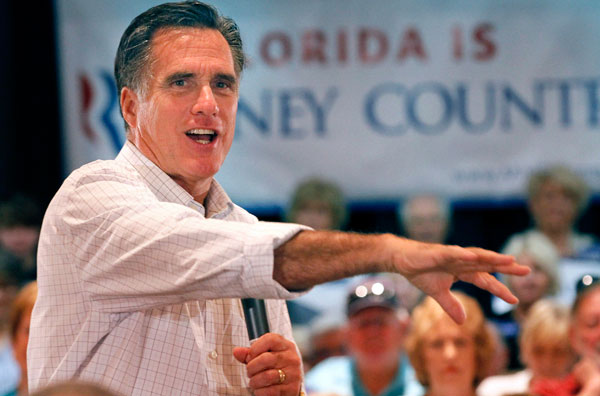 Republican presidential candidate and former Massachusetts Gov. Mitt Romney speaks at a town hall meeting in Florida in October 2011. (AP/Reinhold Matay)