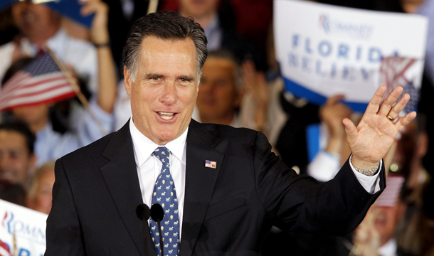 Republican presidential candidate Mitt Romney waves to supporters in Tampa, Florida. (AP/Gerald Herbert)