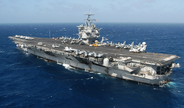 The USS Enterprise steams through the waters of the Atlantic Ocean, July 10, 2004. While the United States has 11 operational aircraft carriers, no other country has more than one.