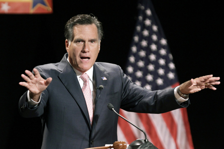 Former Massachusetts Gov. Mitt Romney (R) speaks to delegates at the New Hampshire Republican Convention in Concord, New Hampshire, Saturday, September 25, 2010. (AP/Mary Schwalm)