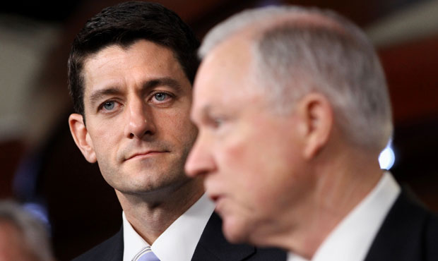 (Rep. Paul Ryan and Sen. Jeff Sessions discuss the Ryan budget proposal)