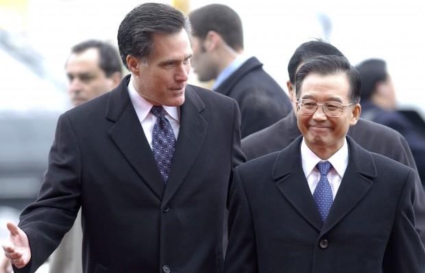 Then-Gov. Mitt Romney escorts China's Premier Wen Jiabao on Wen's arrival at Logan Airport in Boston. As a presidential candidate, Gov. Romney has not shown the the capacity to accomplish subtle and smart diplomatic work. (AP/ Michael Dwyer)
