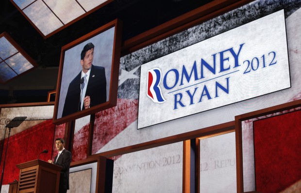 Republican vice presidential nominee Rep. Paul Ryan (R-WI) addresses the Republican National Convention in Tampa. (AP/ Charles Dharapak)