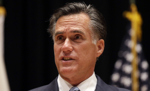 Republican presidential candidate and former Massachusetts Gov. Mitt Romney speaks to reporters in Costa Mesa, California, Monday, September 17, 2012. (AP/Charles Dharapak)