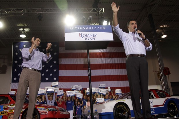 Gov. Mitt Romney speaks during a campaign event at the NASCAR Technical Institute in Mooresville, North Carolina (AP/Mary Altaffer)