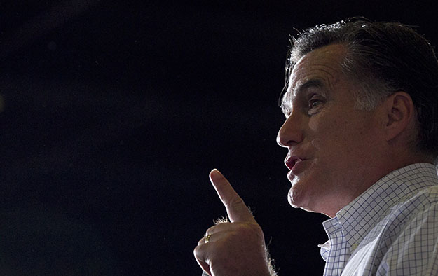 Republican presidential candidate and former Massachusetts Gov. Mitt Romney addresses a crowd at a campaign event in a metal working shop, in Broomall, Pennsylvania, Wednesday, April 4, 2012. (AP/Steven Senne)
