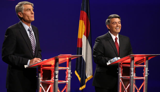 Colorado's U.S. Senate candidates met for their final televised debate before Election Day, October 2014. (AP/Brennan Linsley)