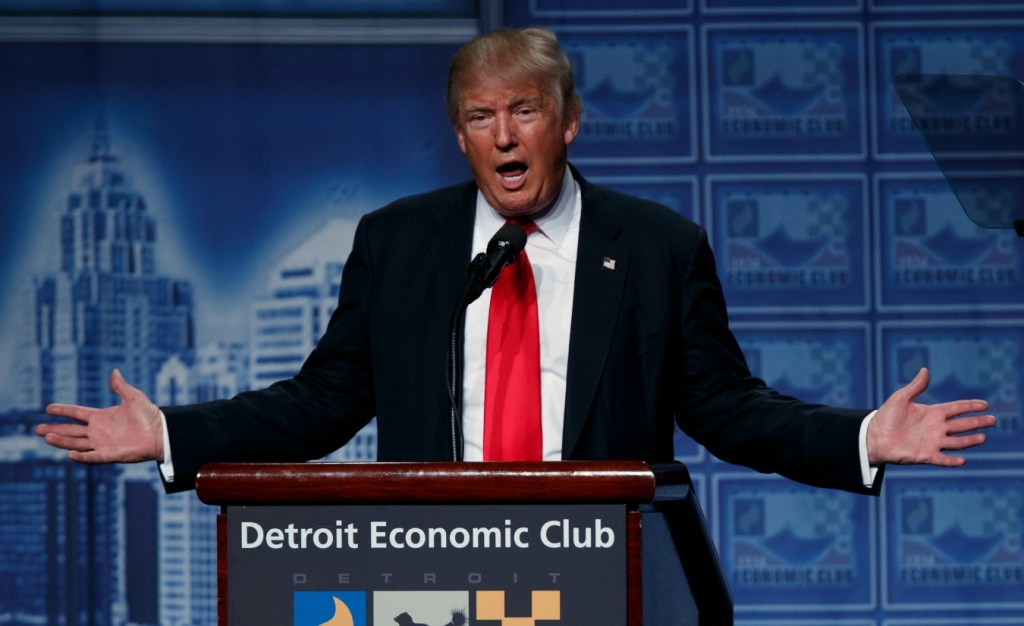 Republican presidential candidate Donald Trump delivers an economic policy speech to the Detroit Economic Club on August 8, 2016. (AP/Evan Vucci)