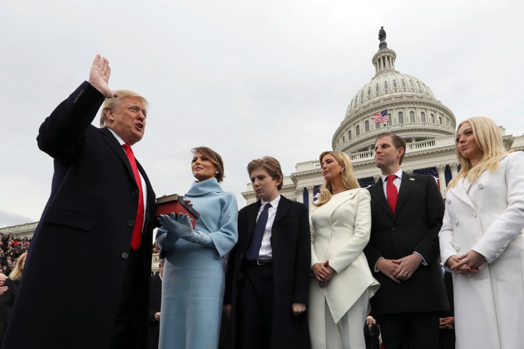 President Donald Trump takes the oath of office on January 20, 2017, in front of the U.S. Capitol. (AP/Jim Bourg)