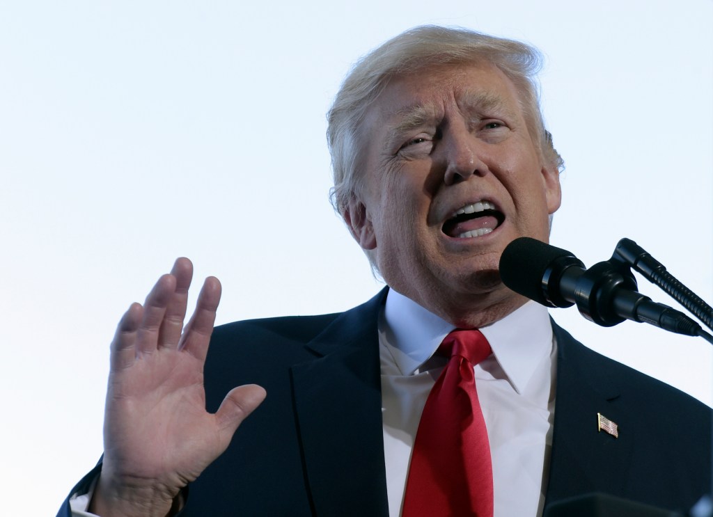 President Donald Trump speaks while visiting the Boeing South Carolina facility in North Charleston, February 2017. (AP/Susan Walsh)