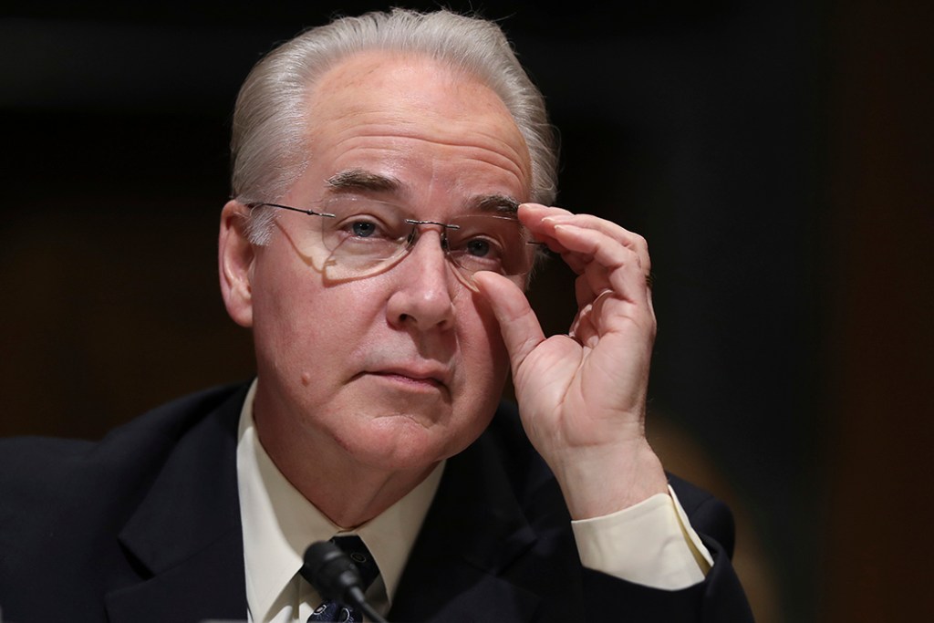 Nominee for Health and Human Services Secretary Rep. Tom Price (R-GA) pauses while testifying on Capitol Hill in Washington, January 24, 2017, at his confirmation hearing before the Senate Finance Committee. ((AP/Andrew Harnik))