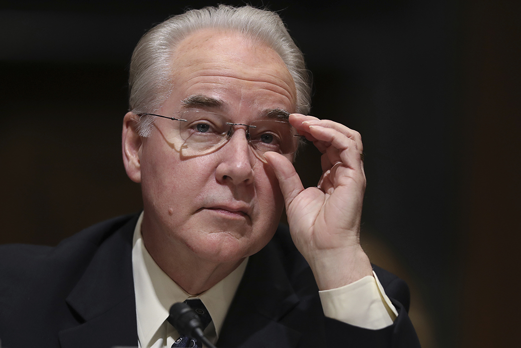 Nominee for Health and Human Services Secretary Rep. Tom Price (R-GA) pauses while testifying on Capitol Hill in Washington, January 24, 2017, at his confirmation hearing before the Senate Finance Committee. ((AP/Andrew Harnik))