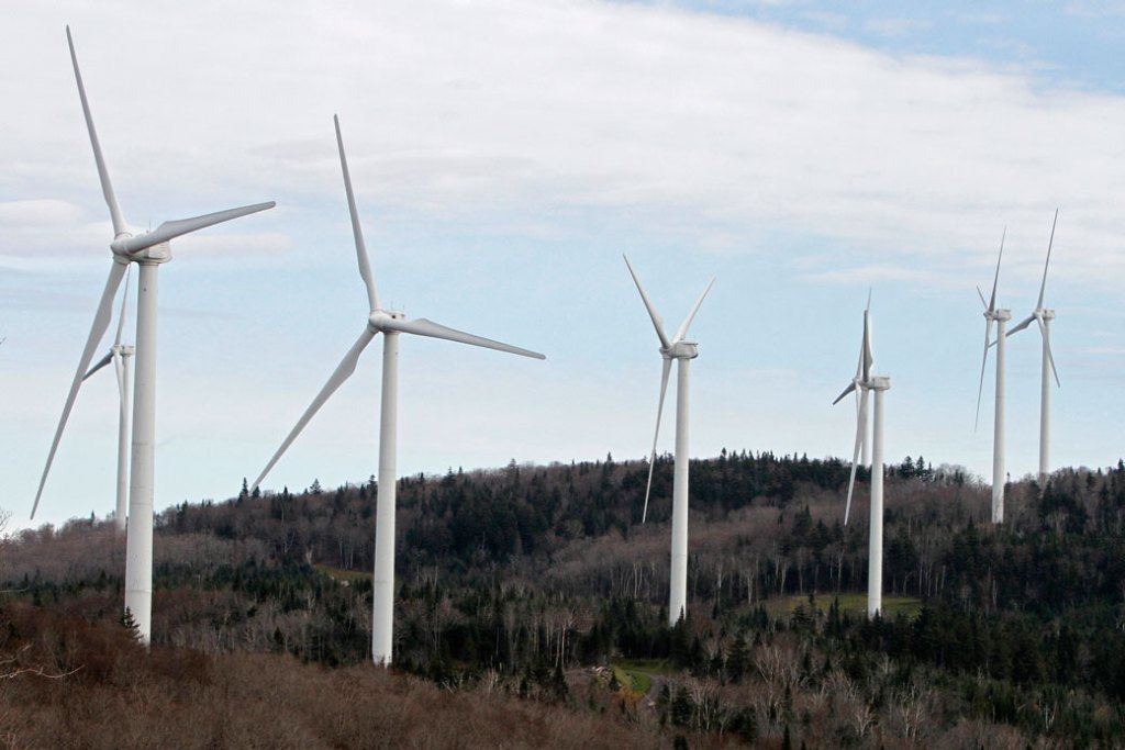 Wind turbines line the hillside in Sheffield, Vermont, on October 26, 2011. (AP/Toby Talbot)