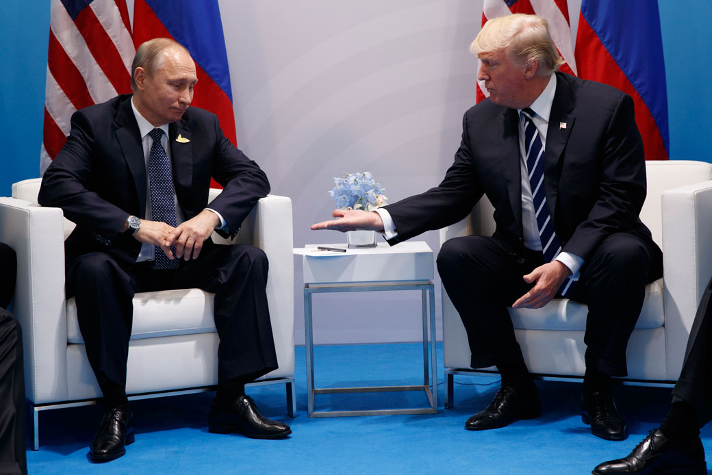 President Trump meets with Russian President Vladimir Putin at the G-20 Summit, Friday , July 7, 2017 (AP/Evan Vucci)