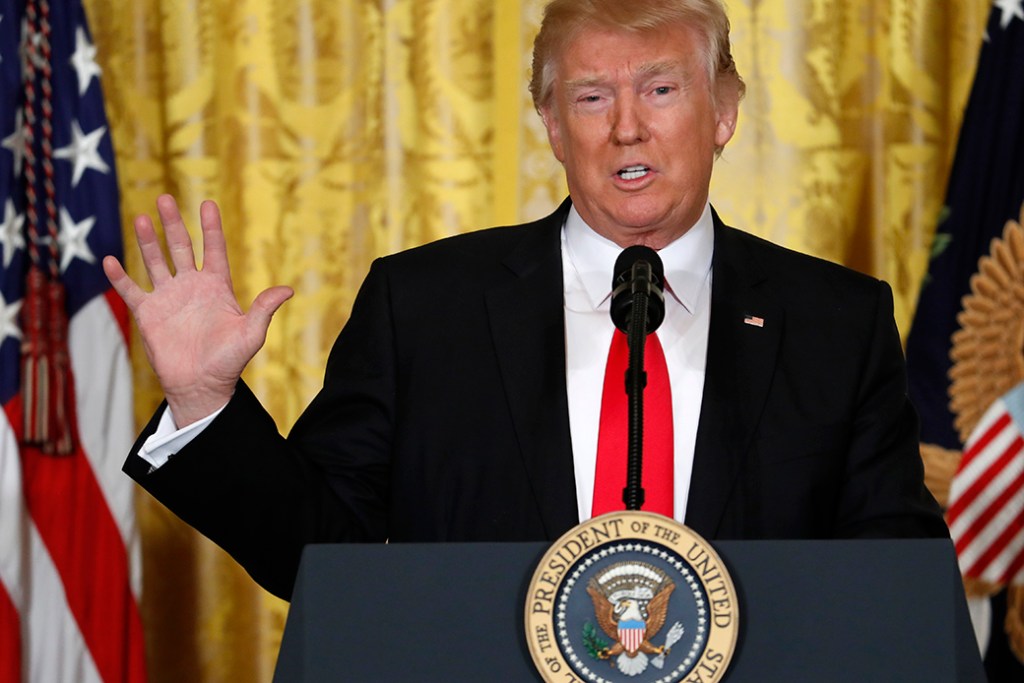 President Donald Trump speaks during a news conference, February 16, 2017, in the East Room of the White House in Washington, D.C. (AP/Pablo Martinez Monsivais)