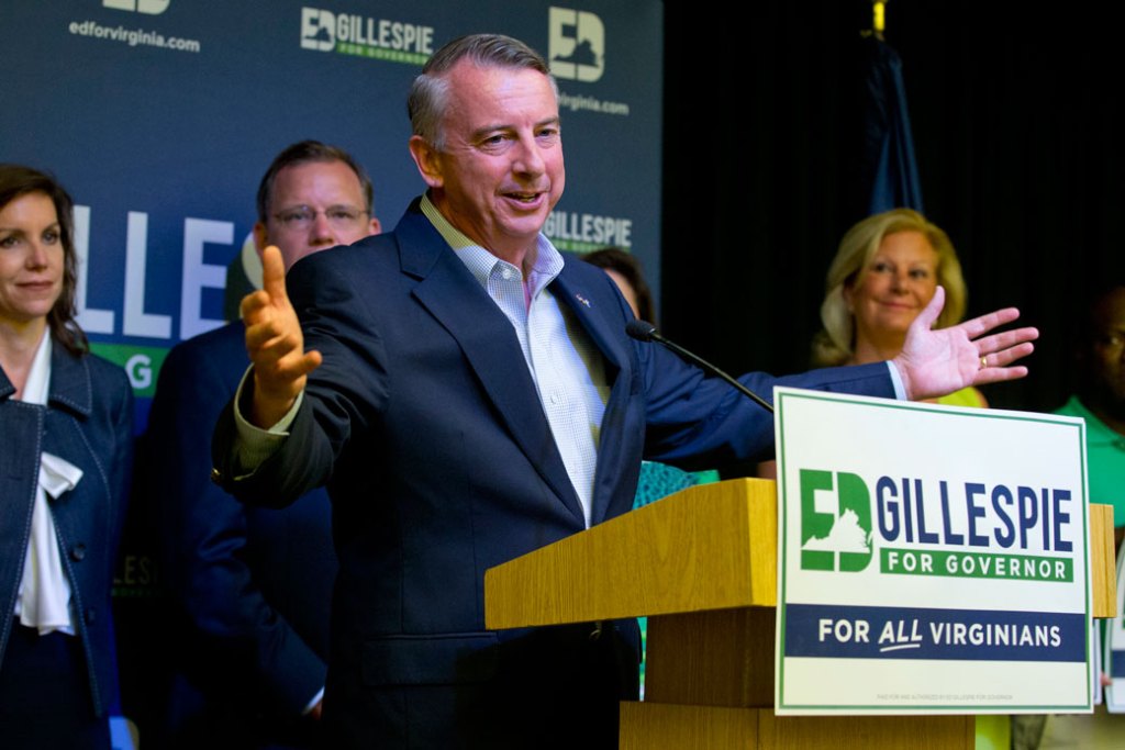Then-Republican candidate for governor Ed Gillespie gestures during a news conference, June 14, 2017, in Richmond, Virginia. (AP/Steve Helber)