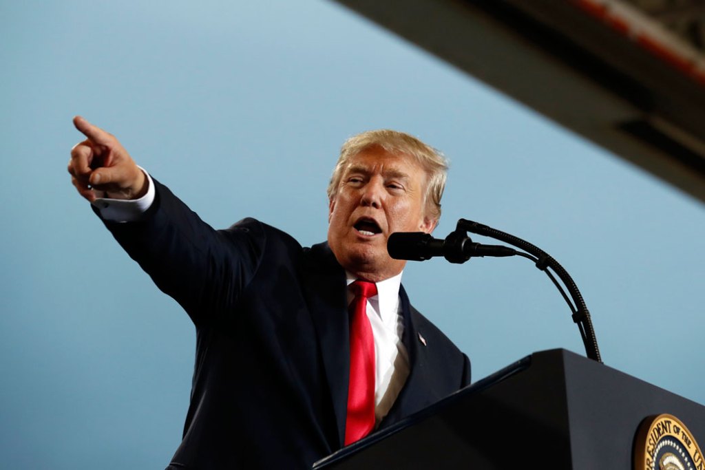 President Donald Trump speaks during an event at the Harrisburg International Airport in Middletown, Pennsylvania, on October 11, 2017. (AP/Alex Brandon)