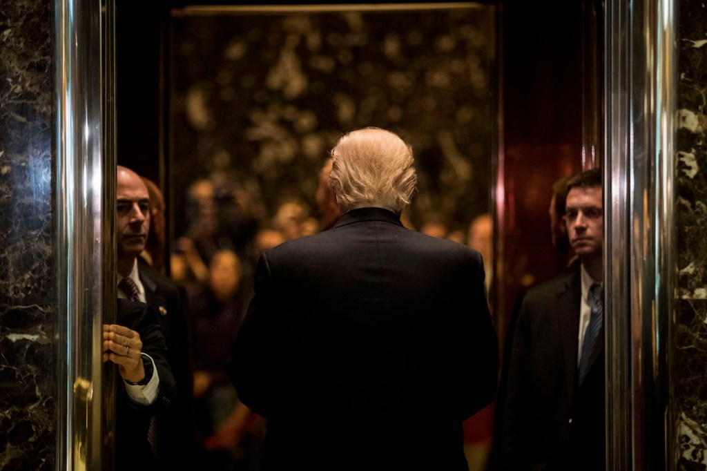 President Donald Trump enters the elevator in Trump Tower in New York City, January 2017. (Getty/Drew Angerer)