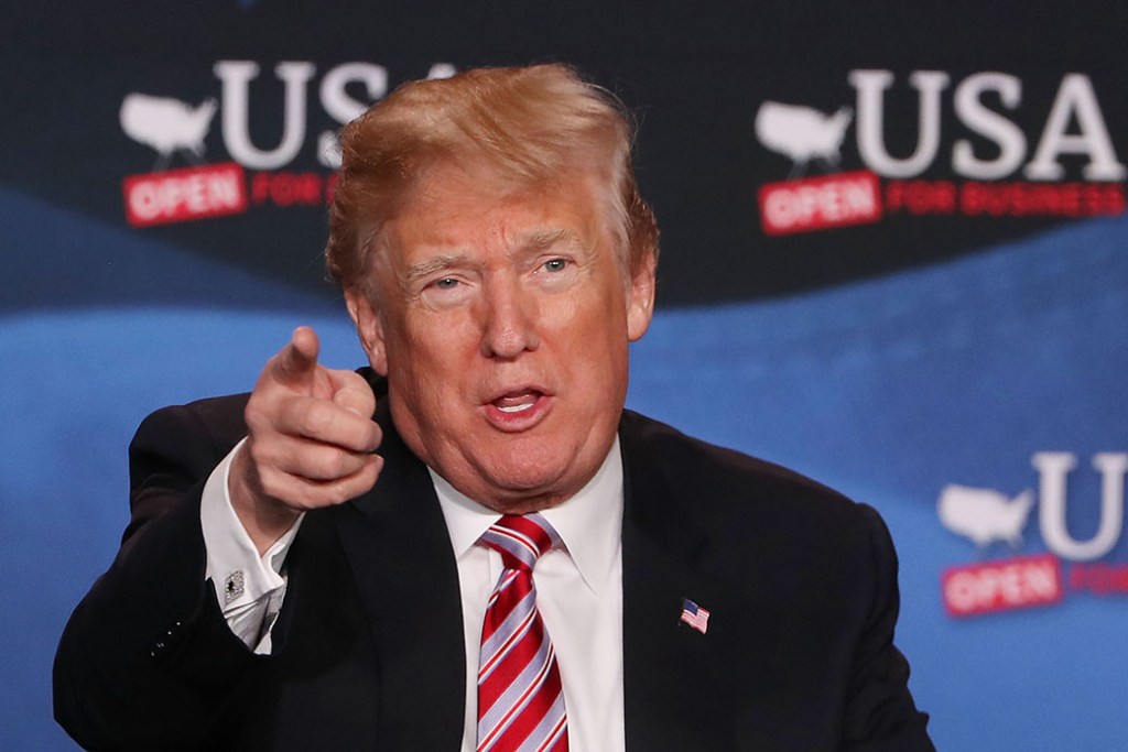 President Donald Trump speaks during a roundtable discussion about the tax cut package he recently signed into law, April 16, 2018, in Hialeah, Florida. (Getty/Joe Raedle)