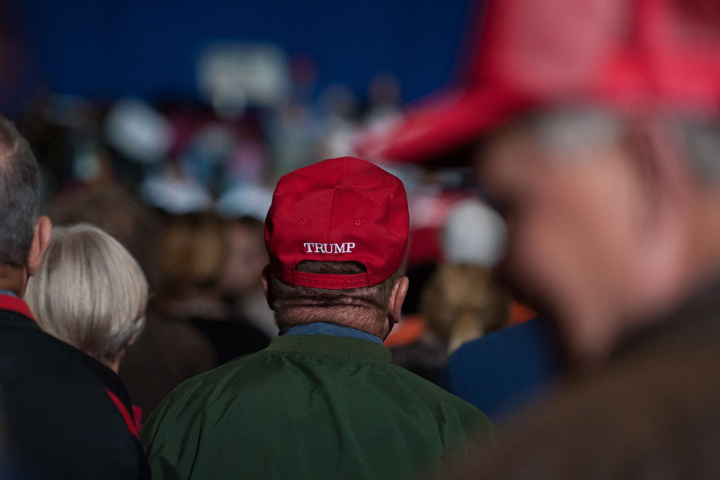 Supporters listen to then-presidential candidate Donald Trump at a campaign rally in Ohio, October 2016. (Getty/Jeff Swensen)