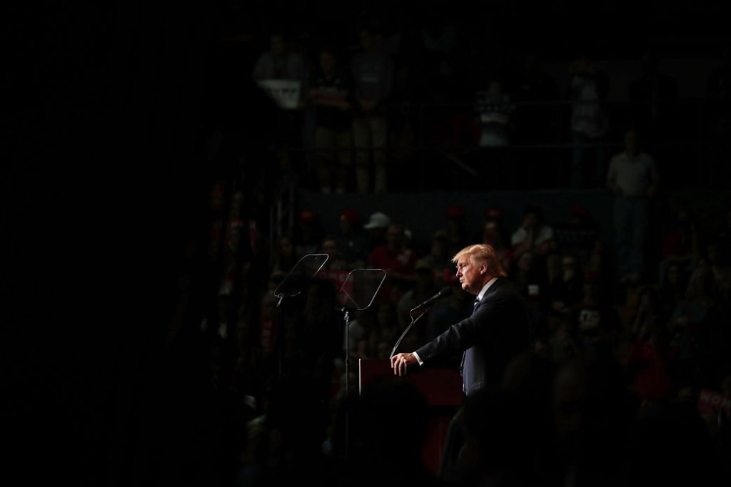  (Donald Trump speaks at a rally at an arena in Eau Claire, Wisconsin, on November 1, 2016.)