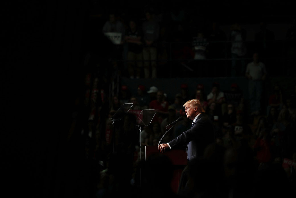 (Donald Trump speaks at a rally at an arena in Eau Claire, Wisconsin, on November 1, 2016.)
