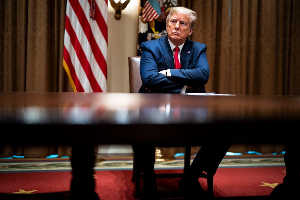 President Donald Trump listens during a meeting with health care executives at the White House on April 14, 2020, in Washington, D.C. (Getty/Doug Mills-Pool)