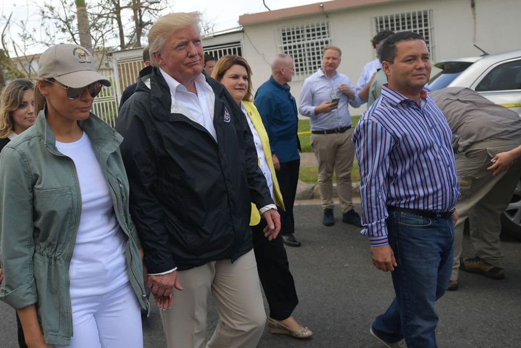 President Donald Trump and First Lady Melania Trump visit residents affected by Hurricane María in Puerto Rico in October 2017. (Getty/Mandel Ngan/AFP)