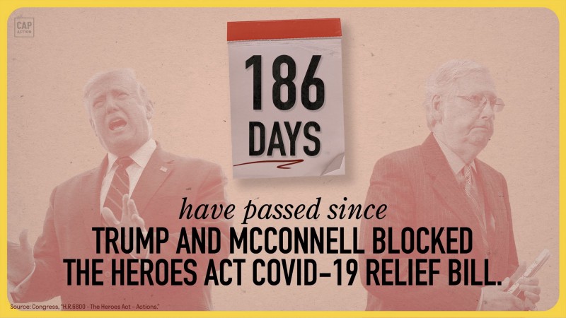 186 days have passed since Trump and McConnell blocked the HEROES Act COVID-19 relief bill.