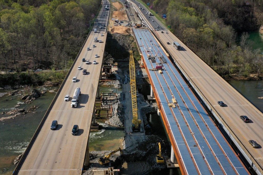 A construction project to add three lanes to Interstate 95 near Fredericksburg, Virginia.