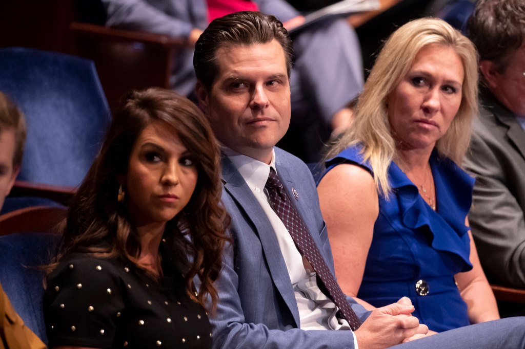 Reps. Lauren Boebert, Matt Gaetz, and Marjorie Taylor Greene attend a House Judiciary Committee hearing.