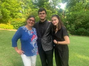 Elise Oberdorfer-Douglas is pictured with her son, John, and daughter, Luiza, in May 2020.