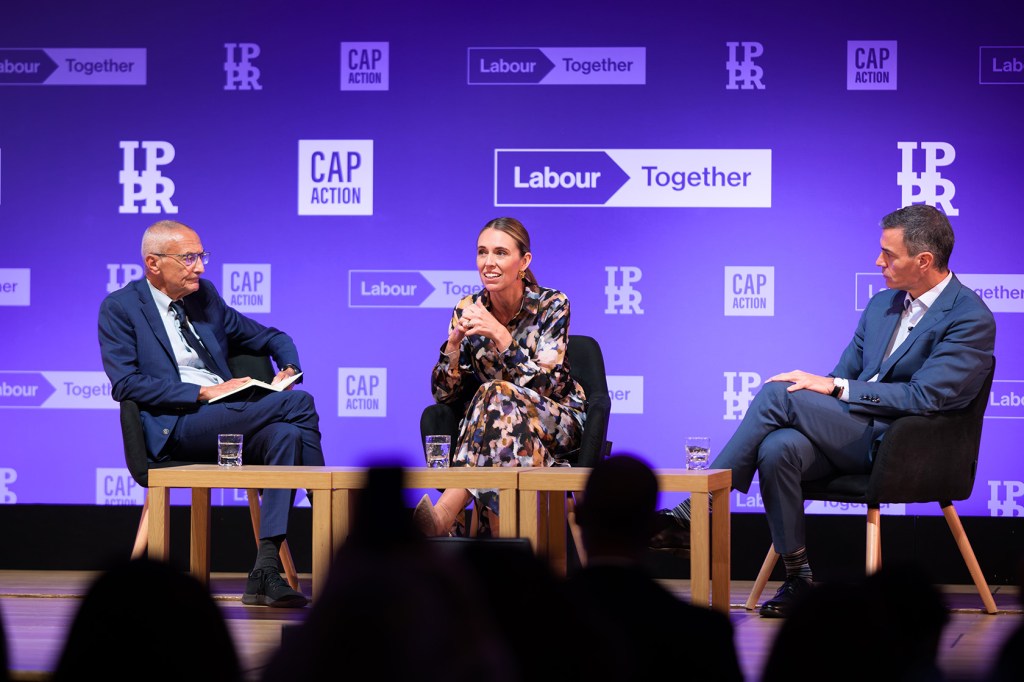 Former New Zealand Prime Minister Jacinda Ardern and Spanish Prime Minister Pedro Sánchez participate in a discussion about multilateralism, development, and global leadership.